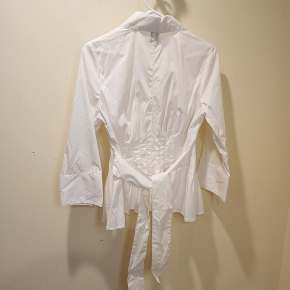 GRACE ELEMENTS White cotton Blended quarter Sleeves button down shirt 4 NWT - Picture 5 of 9